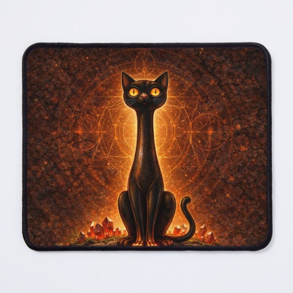 Item preview, Long neck cat Root Chakra Earth Cat – Mid Century Modern Mystical Black Cat Sacred Geometry Art designed and sold by chihuahuashower.