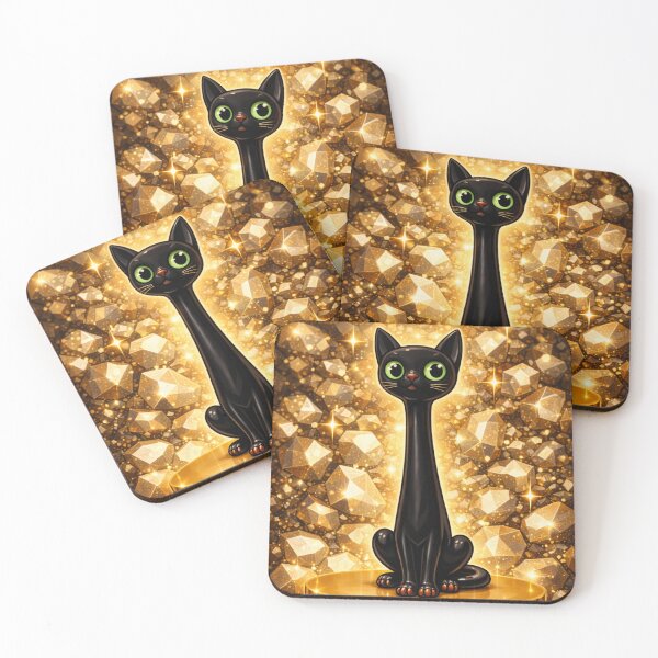 Item preview, Mid Century Modern Black Cat – Golden Atomic Retro Long Neck Cat Art designed and sold by chihuahuashower.