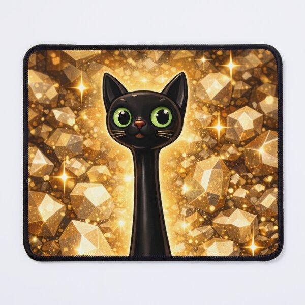 Item preview, Mid Century Modern Black Cat – Golden Atomic Retro Long Neck Cat Art designed and sold by chihuahuashower.