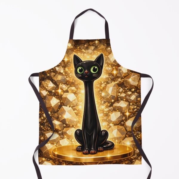 Item preview, Mid Century Modern Black Cat – Golden Atomic Retro Long Neck Cat Art designed and sold by chihuahuashower.