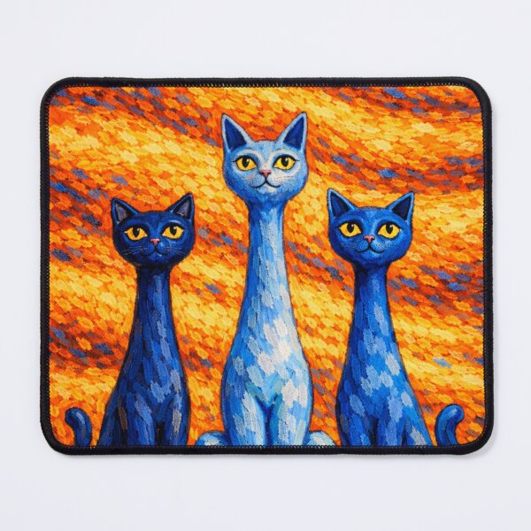 Item preview, Three Long Neck Cats – Blue Stylized Cats Expressionist Cat Art designed and sold by chihuahuashower.