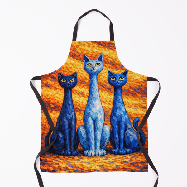 Item preview, Three Long Neck Cats – Blue Stylized Cats Expressionist Cat Art designed and sold by chihuahuashower.