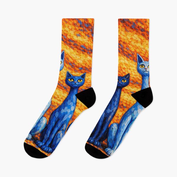 Item preview, Three Long Neck Cats – Blue Stylized Cats Expressionist Cat Art designed and sold by chihuahuashower.