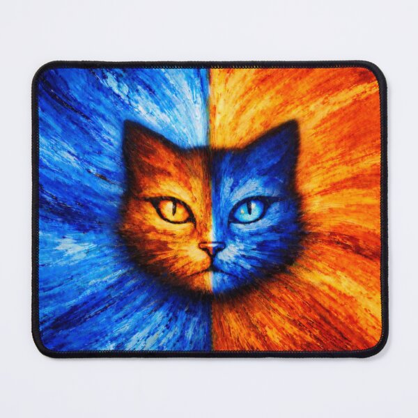 Item preview, Split Colour Cat – Blue and Orange Abstract Expressionist Cat Art designed and sold by chihuahuashower.