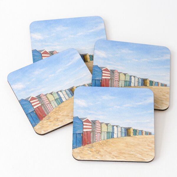 Item preview, Watercolor Beach Huts – Colorful British Seaside Coastal Landscape Painting designed and sold by chihuahuashower.