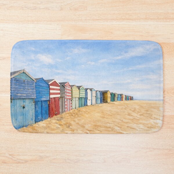 Item preview, Watercolor Beach Huts – Colorful British Seaside Coastal Landscape Painting designed and sold by chihuahuashower.