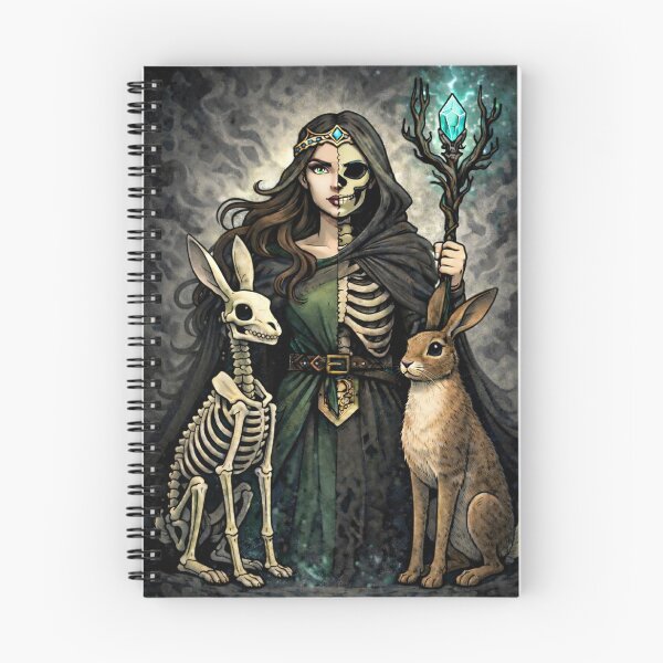 Item preview, Hel Norse Goddess of Death with Hares – Viking Mythology Hel with Seer Staff Illustration designed and sold by chihuahuashower.