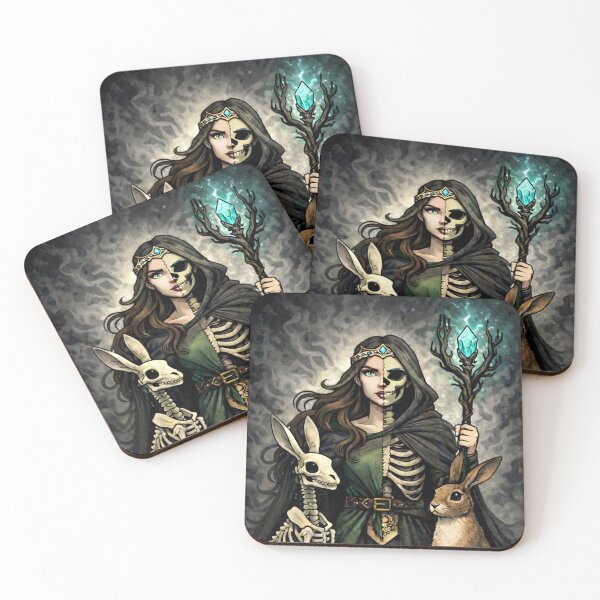 Item preview, Hel Norse Goddess of Death with Hares – Viking Mythology Hel with Seer Staff Illustration designed and sold by chihuahuashower.