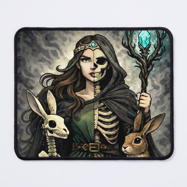 Item preview, Hel Norse Goddess of Death with Hares – Viking Mythology Hel with Seer Staff Illustration designed and sold by chihuahuashower.