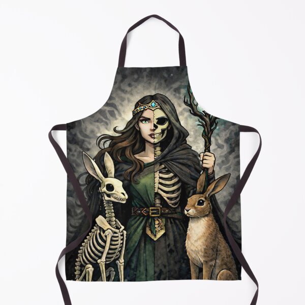 Item preview, Hel Norse Goddess of Death with Hares – Viking Mythology Hel with Seer Staff Illustration designed and sold by chihuahuashower.