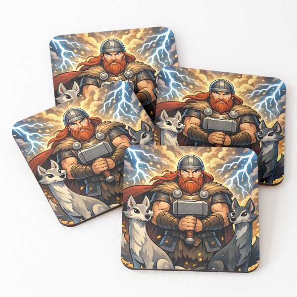 Item preview, Thor with Wolves – Norse God of Thunder Mjolnir Viking Mythology Illustration designed and sold by chihuahuashower.