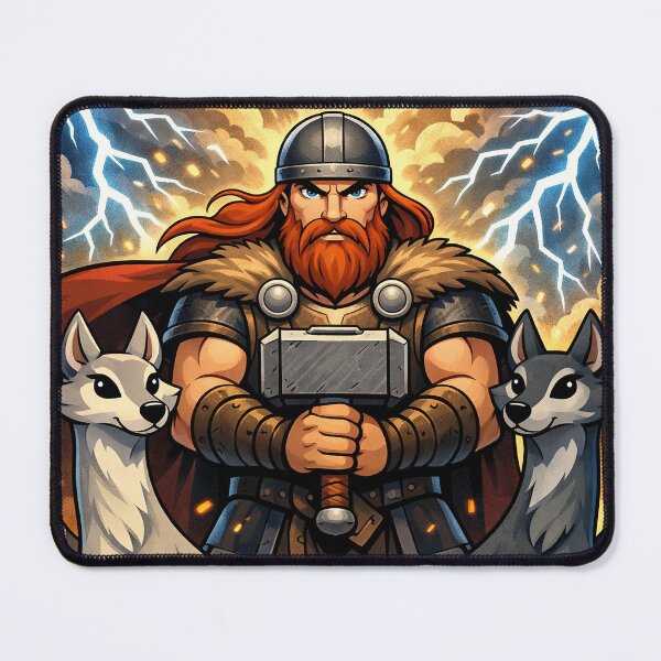 Item preview, Thor with Wolves – Norse God of Thunder Mjolnir Viking Mythology Illustration designed and sold by chihuahuashower.