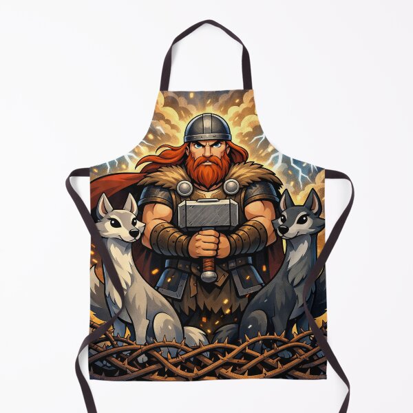 Item preview, Thor with Wolves – Norse God of Thunder Mjolnir Viking Mythology Illustration designed and sold by chihuahuashower.