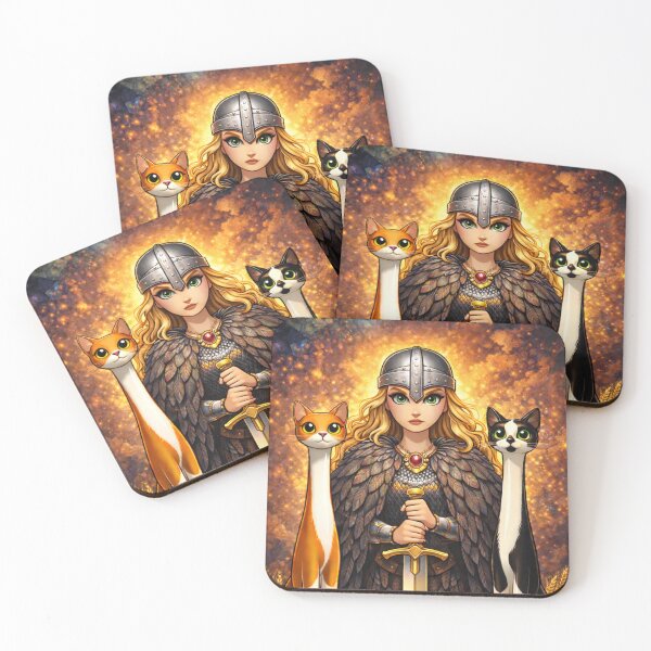 Item preview, Freyja Goddess with Long Neck Cats – Norse Mythology Freyja and Sacred Cats Illustration designed and sold by chihuahuashower.