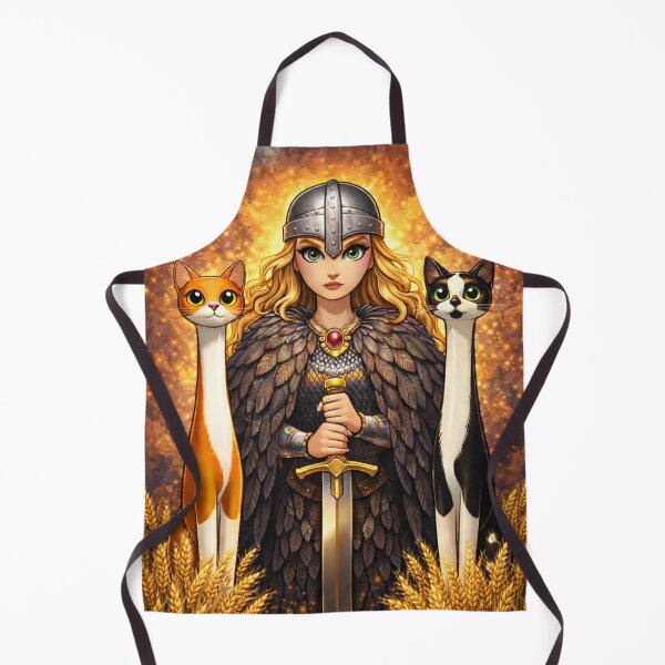 Item preview, Freyja Goddess with Long Neck Cats – Norse Mythology Freyja and Sacred Cats Illustration designed and sold by chihuahuashower.