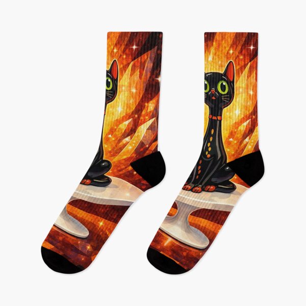 Item preview, Mid Century Modern Black Cat – Retro Atomic Starburst Long Neck Cat Illustration designed and sold by chihuahuashower.