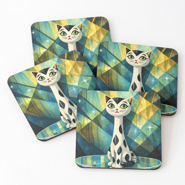 Item preview, Mid Century Modern Long Neck Cat – Retro Atomic Age Geometric Cat Illustration designed and sold by chihuahuashower.