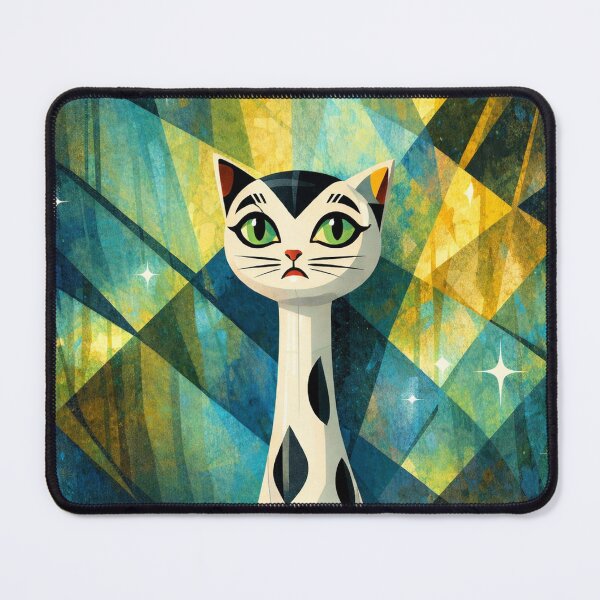 Item preview, Mid Century Modern Long Neck Cat – Retro Atomic Age Geometric Cat Illustration designed and sold by chihuahuashower.