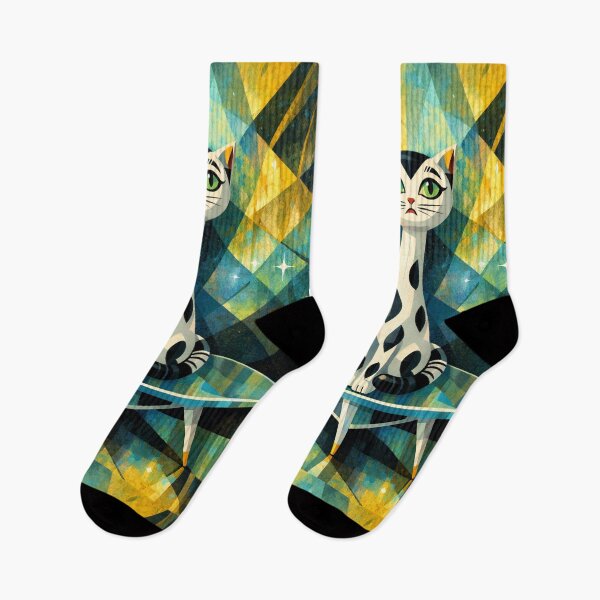 Item preview, Mid Century Modern Long Neck Cat – Retro Atomic Age Geometric Cat Illustration designed and sold by chihuahuashower.