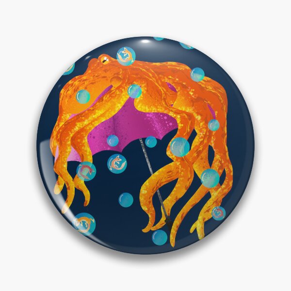 Item preview, Psychedelic Orange Octopus with Umbrella - Whimsical Bubble Pattern designed and sold by TheArtOfTreble.