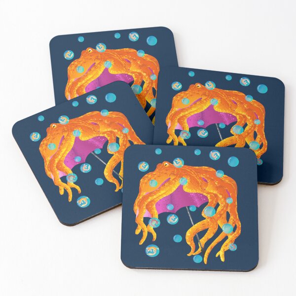 Item preview, Psychedelic Orange Octopus with Umbrella - Whimsical Bubble Pattern designed and sold by TheArtOfTreble.