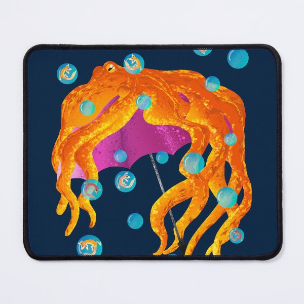 Item preview, Psychedelic Orange Octopus with Umbrella - Whimsical Bubble Pattern designed and sold by TheArtOfTreble.