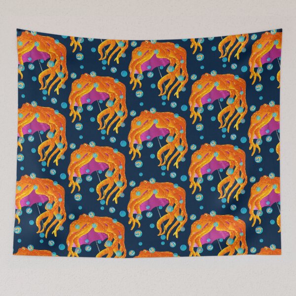Item preview, Psychedelic Orange Octopus with Umbrella - Whimsical Bubble Pattern designed and sold by TheArtOfTreble.