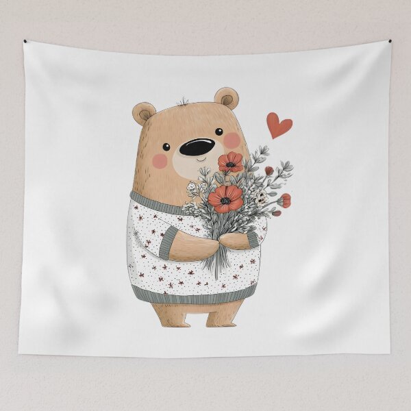 Item preview, Cute Bear with Flowers designed and sold by Retro Whimsy.