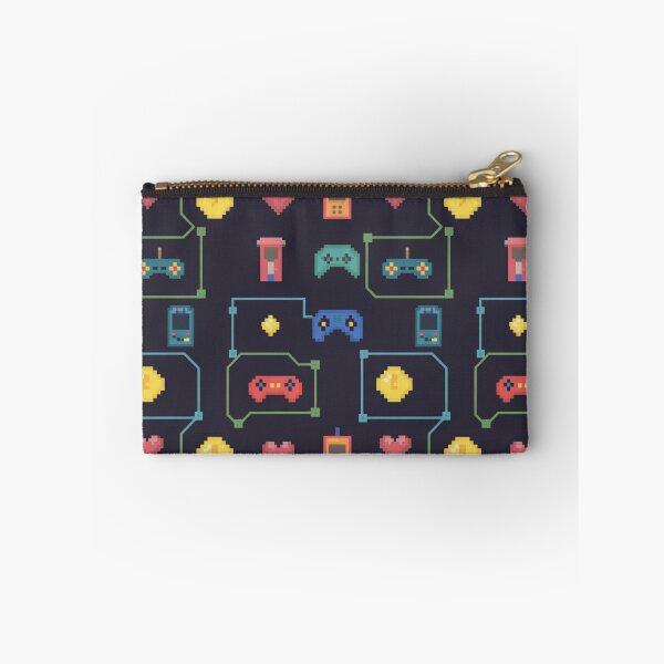 Item preview, Retro Pixel Gaming Seamless Pattern | 8-Bit Controllers Coins Hearts Dark designed and sold by Midnight Veil Designs.