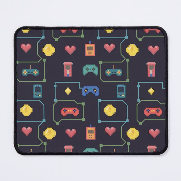 Item preview, Retro Pixel Gaming Seamless Pattern | 8-Bit Controllers Coins Hearts Dark designed and sold by Midnight Veil Designs.
