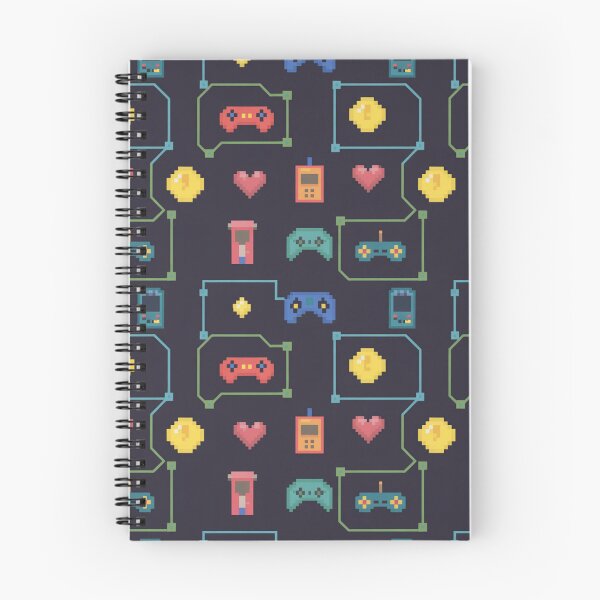 Item preview, Retro Pixel Gaming Seamless Pattern | 8-Bit Controllers Coins Hearts Dark designed and sold by Midnight Veil Designs.