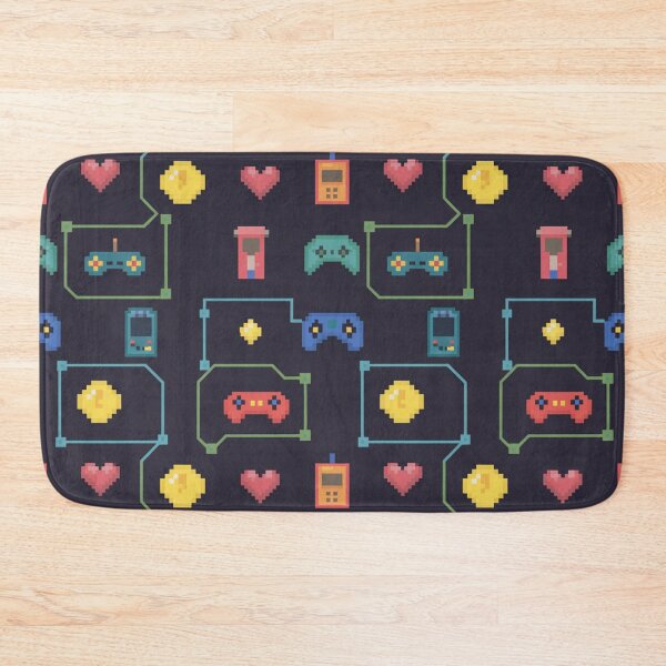 Item preview, Retro Pixel Gaming Seamless Pattern | 8-Bit Controllers Coins Hearts Dark designed and sold by Midnight Veil Designs.