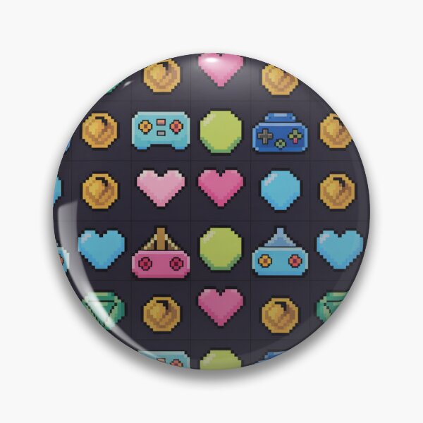 Item preview, Pixel Art Retro Gaming Pattern | 8-Bit Controllers Coins Hearts Dark Grid designed and sold by Midnight Veil Designs.