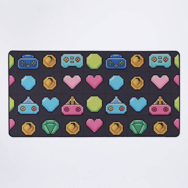 Item preview, Pixel Art Retro Gaming Pattern | 8-Bit Controllers Coins Hearts Dark Grid designed and sold by Midnight Veil Designs.