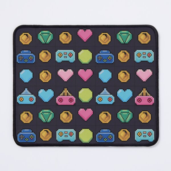 Item preview, Pixel Art Retro Gaming Pattern | 8-Bit Controllers Coins Hearts Dark Grid designed and sold by Midnight Veil Designs.