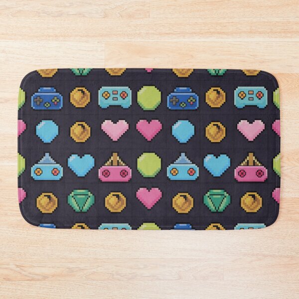 Item preview, Pixel Art Retro Gaming Pattern | 8-Bit Controllers Coins Hearts Dark Grid designed and sold by Midnight Veil Designs.