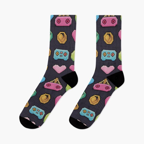 Item preview, Pixel Art Retro Gaming Pattern | 8-Bit Controllers Coins Hearts Dark Grid designed and sold by Midnight Veil Designs.