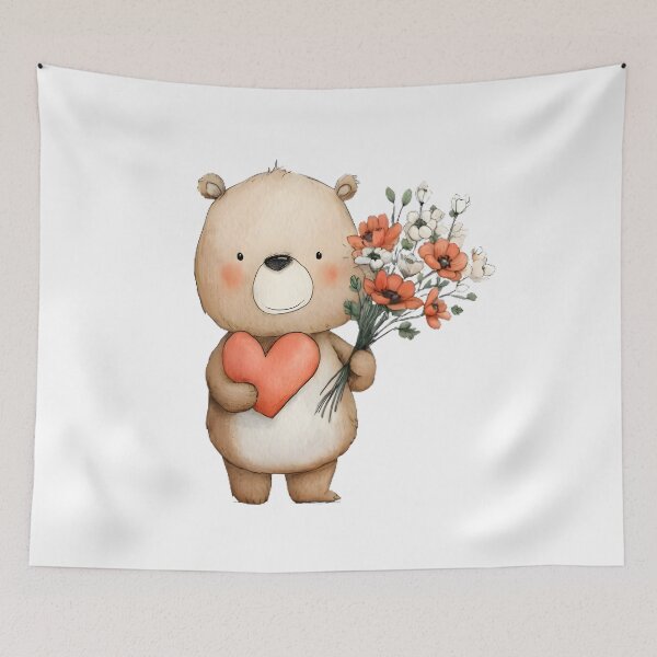 Item preview, Cute Bear with Flowers designed and sold by Retro Whimsy.