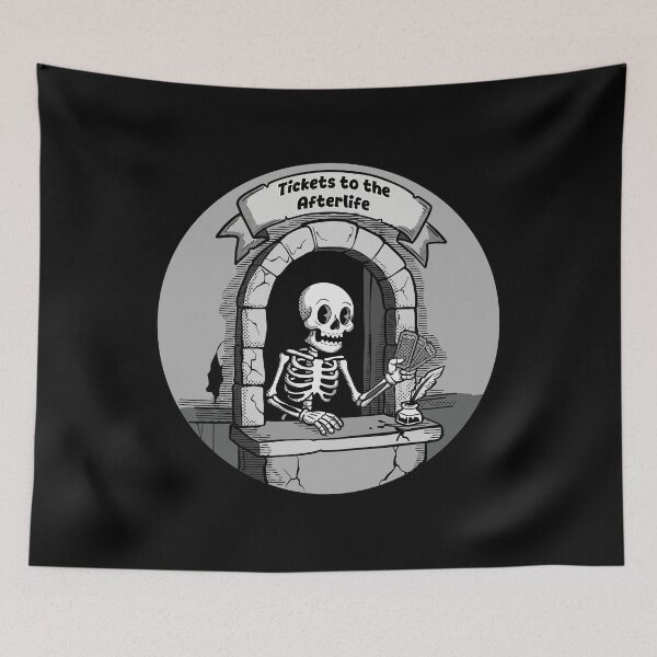 Item preview, Tickets to the Afterlife Skeleton – Dark Humor Vintage Horror Ticket Booth Design designed and sold by homework store.