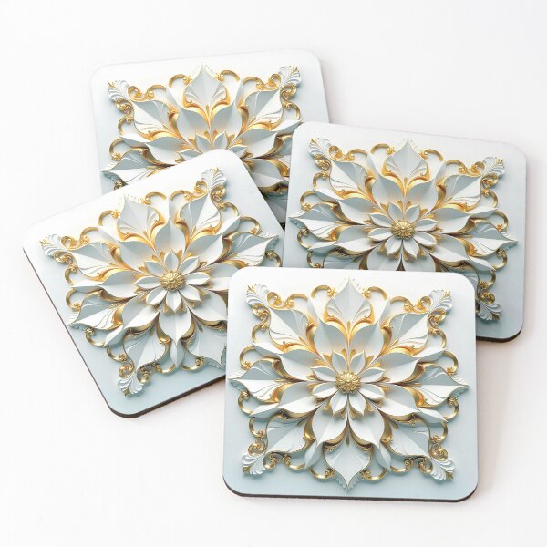 Item preview, Luxury White and Gold Floral Mandala - Elegant 3D Abstract Ornament Art designed and sold by Peter Kraaibeek Art Gallery.