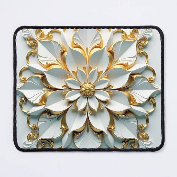 Item preview, Luxury White and Gold Floral Mandala - Elegant 3D Abstract Ornament Art designed and sold by Peter Kraaibeek Art Gallery.