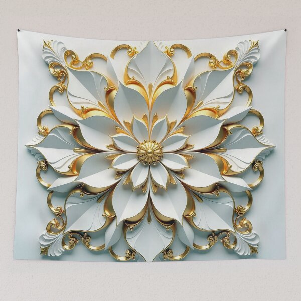 Item preview, Luxury White and Gold Floral Mandala - Elegant 3D Abstract Ornament Art designed and sold by Peter Kraaibeek | Generative Designs and Car Art.