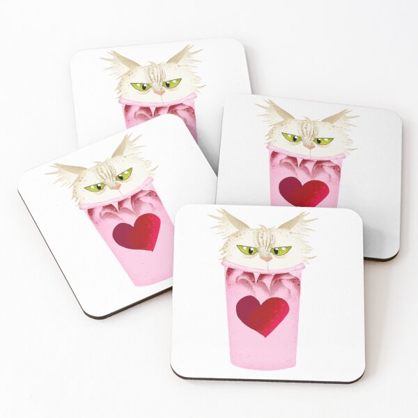 Item preview, Grumpy Cat in Pink Latte - Sassy Coffee Heart Illustration designed and sold by TheArtOfTreble.