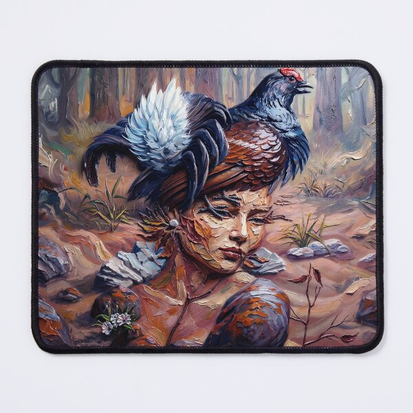 Item preview, Textured Oil Painting of a Forest Spirit Woman Emerging from Earth with a Woodland Bird designed and sold by ARTCREATESHOP.