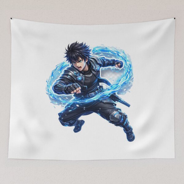 Item preview, Cyberpunk Anime Hero | Electric Blue Energy Strike Sticker designed and sold by RickyStick.
