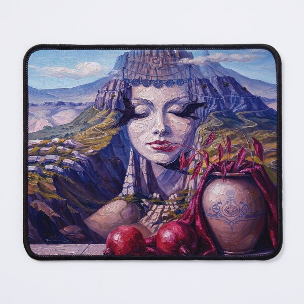 Item preview, Surreal Oil Painting of an Ancient Mountain Goddess Merging With a Dramatic Landscape and Still-Life designed and sold by ARTCREATESHOP.