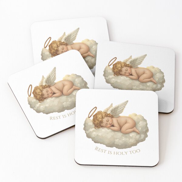 Item preview, Rest Is Holy Too Sticker, Sleeping Angel Christian Sticker, Renaissance Cherub Decal, Funny Faith Sticker, Christian Self Care Gift, Religious Humor Sticker, Bible Art designed and sold by HemoraArts.