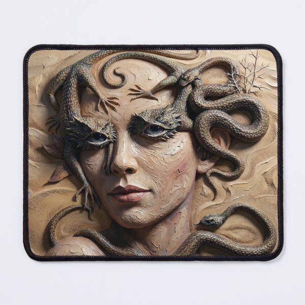 Item preview, Surreal Desert Portrait Painting of a Woman Merged With Lizards and Snakes in Sandy Texture designed and sold by ARTCREATESHOP.