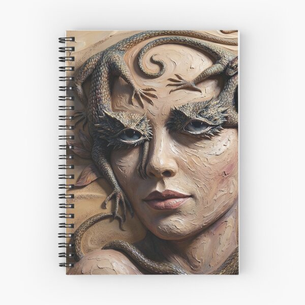 Item preview, Surreal Desert Portrait Painting of a Woman Merged With Lizards and Snakes in Sandy Texture designed and sold by ARTCREATESHOP.