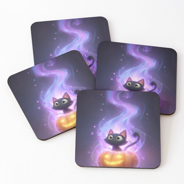 Item preview, Cute Spooky Black Cat in Glowing Pumpkin – Happy Halloween Purple Aesthetic designed and sold by DimyStickers.